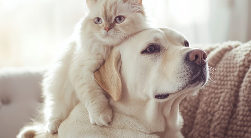 cachorro e gato socializando